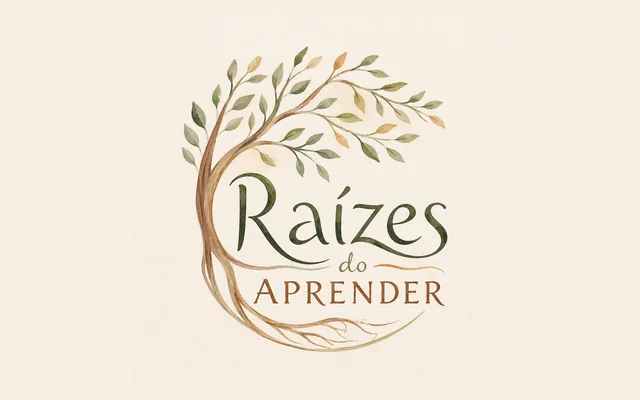 Logo em aquarela do Projeto Raízes do Aprender, com copa de árvore circular e raízes